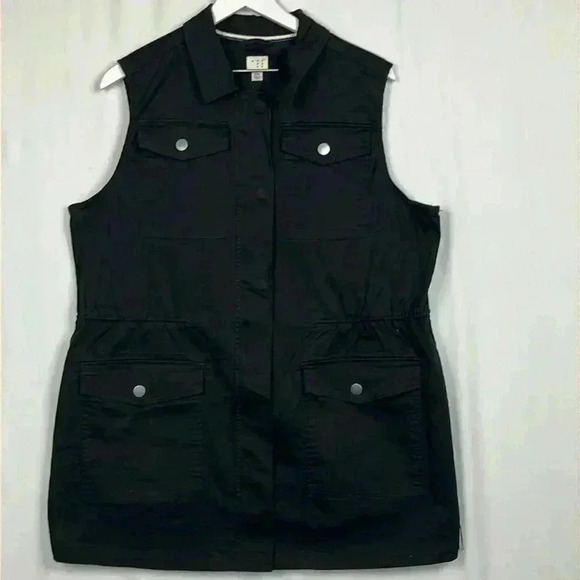 a new day Womens Vest/Blouse Black XXL Full Zip/Snaps Flap Pockets Sleeveless - Picture 1 of 14